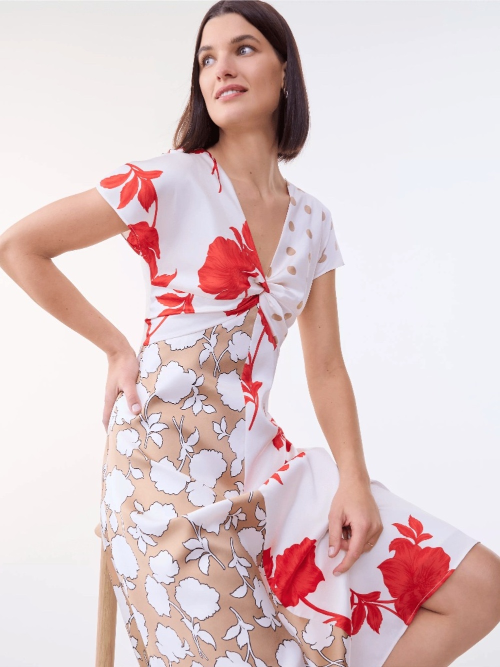 Ann Taylor Floral Twisted Midi Dress